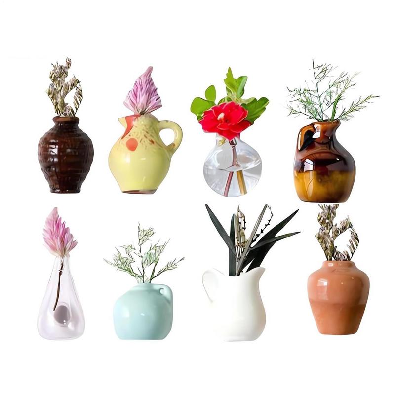 8pcs Mini Vase Magnets Fridge Decoration 3D Flower Bud Vase Magnet Micros Landscape Ornament Kitchen Refrigerator Accessories