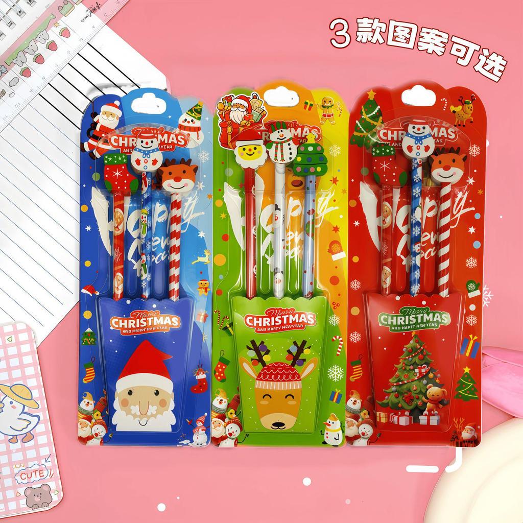 Christmas Cartoon Pencil Set with Suction Card Packaging - HB Pencils for Primary Students, Perfect for June 1 Children's Day Prizes and Rewards.