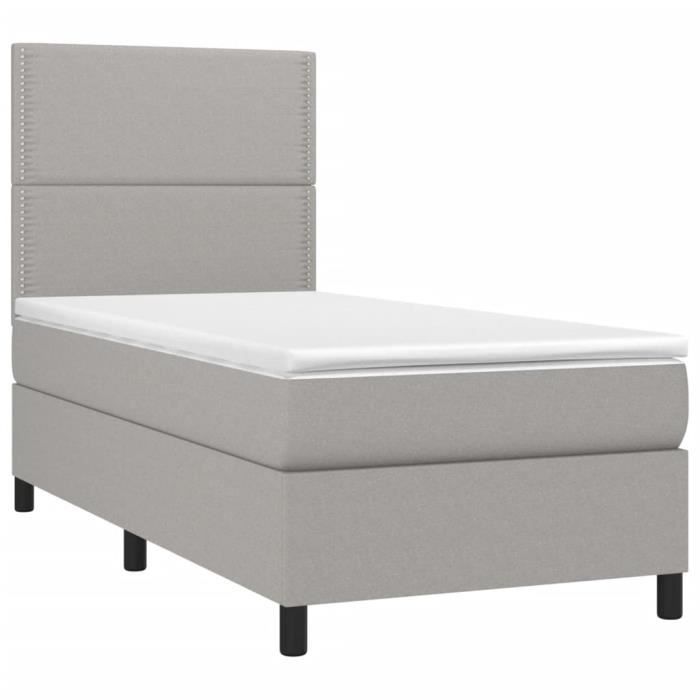 3141657 vidaXL Lit à sommier tapissier et matelas Gris clair 90x190 cm Tissu