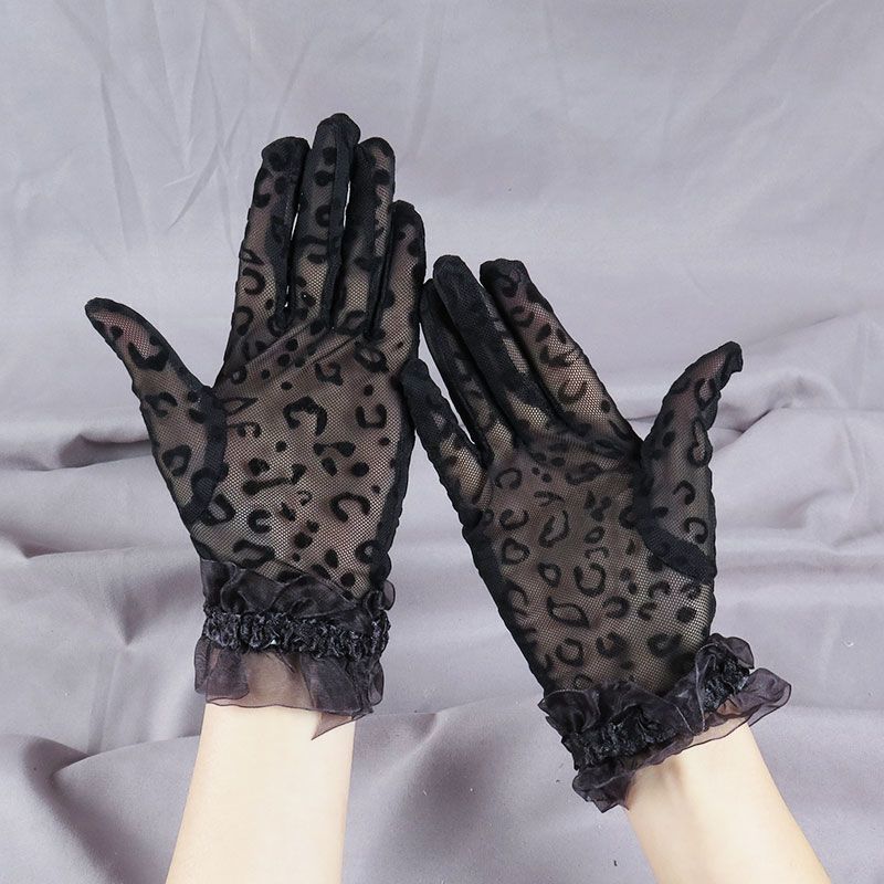 Summer Sunscreen Lace Thin Gloves for Women Summer Leopard Pattern Outdoor Breathable Square Dance Etiquette Gloves