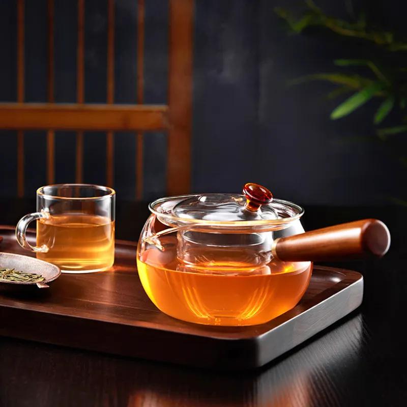 Heat-Resistant Glass Tea Pot Set with Long Handles and Convenient, Filterable Puer Kettle for Coffee and Tea - 156 C, High Quali