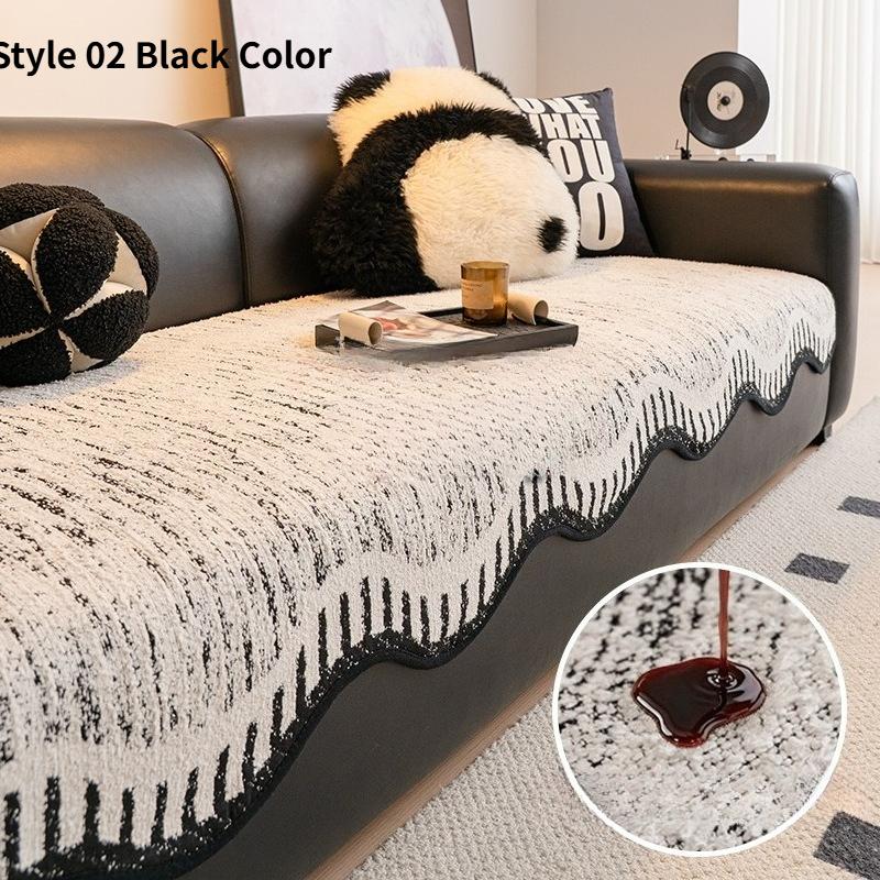 Anti Slip and Oil Proof Sofa Cushion Black White Thick Breathable Sofa Cover Chenier Non Slip Sofa Armrest Towel Backrest Towel Home Art Decoration