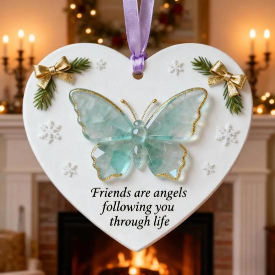 Friendship Sea Glass Butterfly Ornament Friends Are Angels Christmas Tree Ornament Handmade Sea Glass Art Friendship Keepsake for Best Friends
