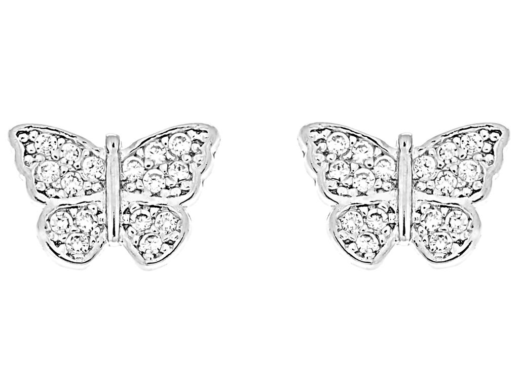 Silver Butterfly Earrings with Zirconia Small Rhodium-Plated Women's Studs Butterflies