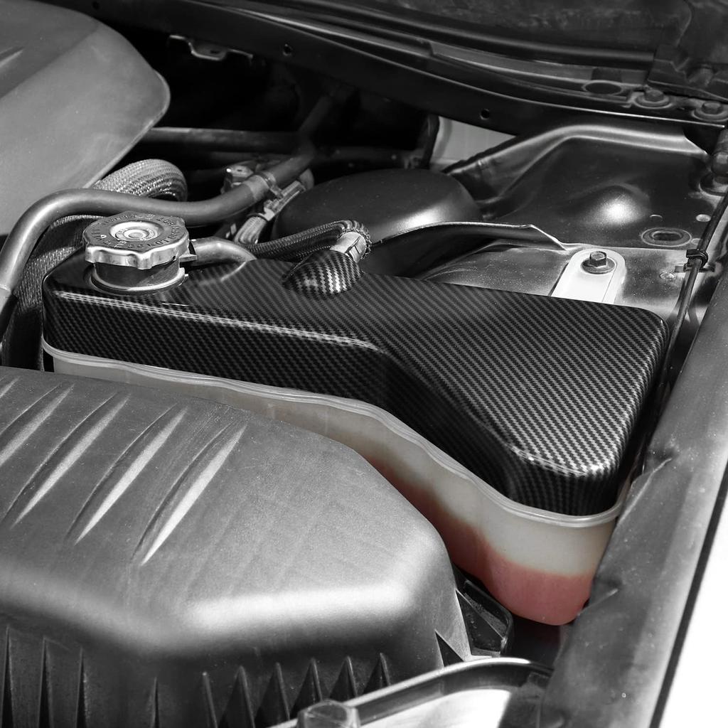 JWWY für Challenger Kühlmittelbehälter Motorraumabdeckung Zierleiste für Dodge Challenger Charger Chrysler 300c Zubehör 2011-2025+, Kohlefaser 1 Stück