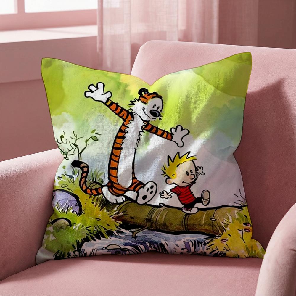 C-Calvin and H-Hobbes Cushion Cover Multi-Scene Pillow Cover for Home & Car - Reversible, Soft & Durable for Daily Use