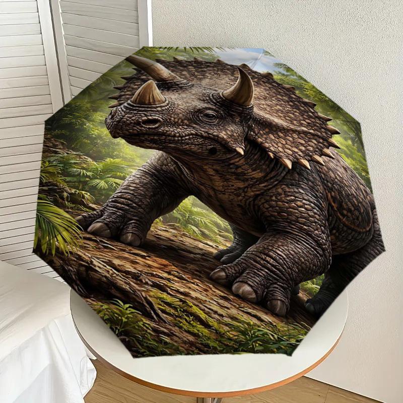 1PC Triceratops Jungle Umbrella-8-Rib Reinforced Portable Folding Travel Suitable for All Seasons Outdoor Daily Use -J0324