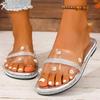 Fashion Large Pearl Shiny Crystal Flats Women 2025 Summer Comfort Light PVC Flat Slippers Woman Plus Size Soft Sole Non Slip Beach Shoes