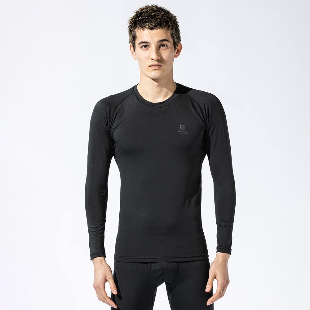 Otafuku Glove Summer Innerwear Long Sleeve Crew Neck Deodorizing Compression Cool to the Touch UV Protection Black LL [Fully Sweat-Absorbing