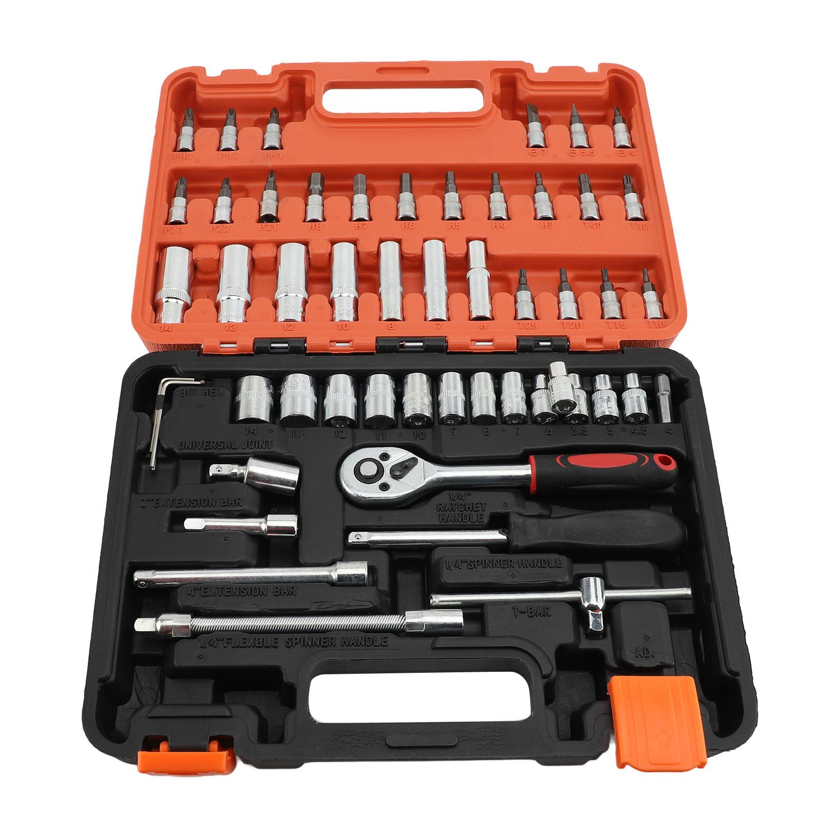 

Automotive Socket Wrench Set Anti Slip Knurled High Hardness Socket Wrench Repair Tool with Storage Box for Auto Repair