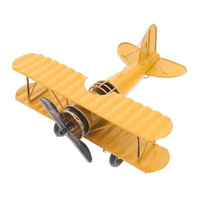 INOOMP Airplane Ornament Retro Tin-Style Biplane Vintage Antique Iron Object Interior Goods Photo Prop Propeller Plane American Decoration Gift