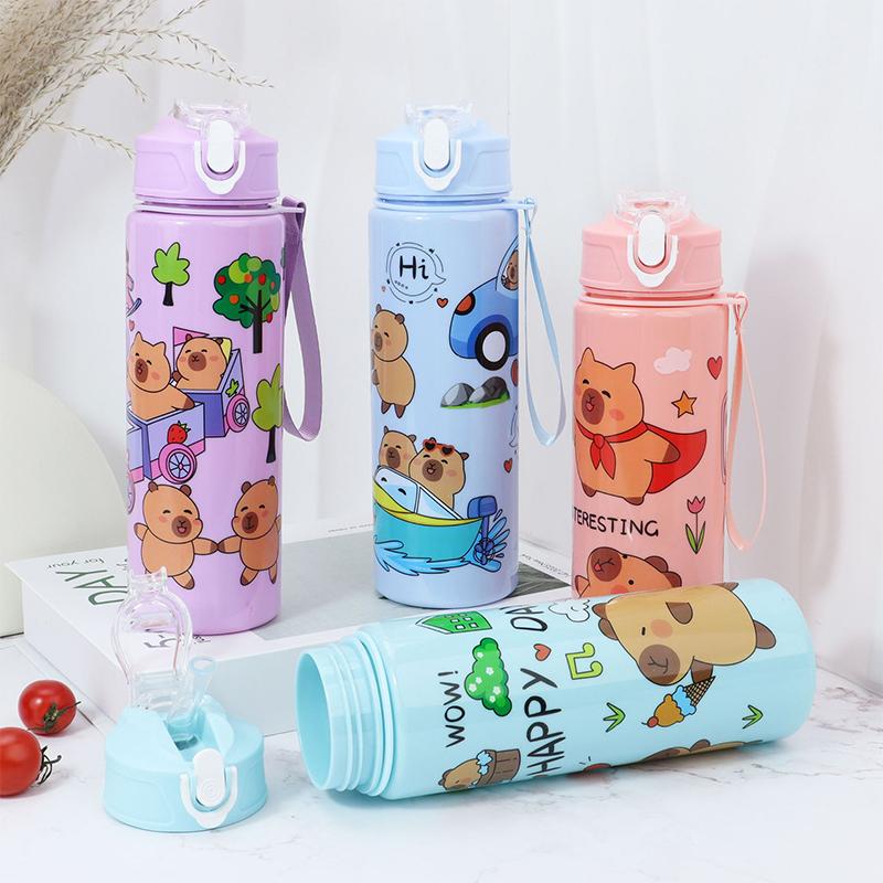 800ml Cartoon Capybara Water Bottle Plastic Water Cup Portable Large Capacity With Straw Sports Water Bottle Outdoor Tableware
