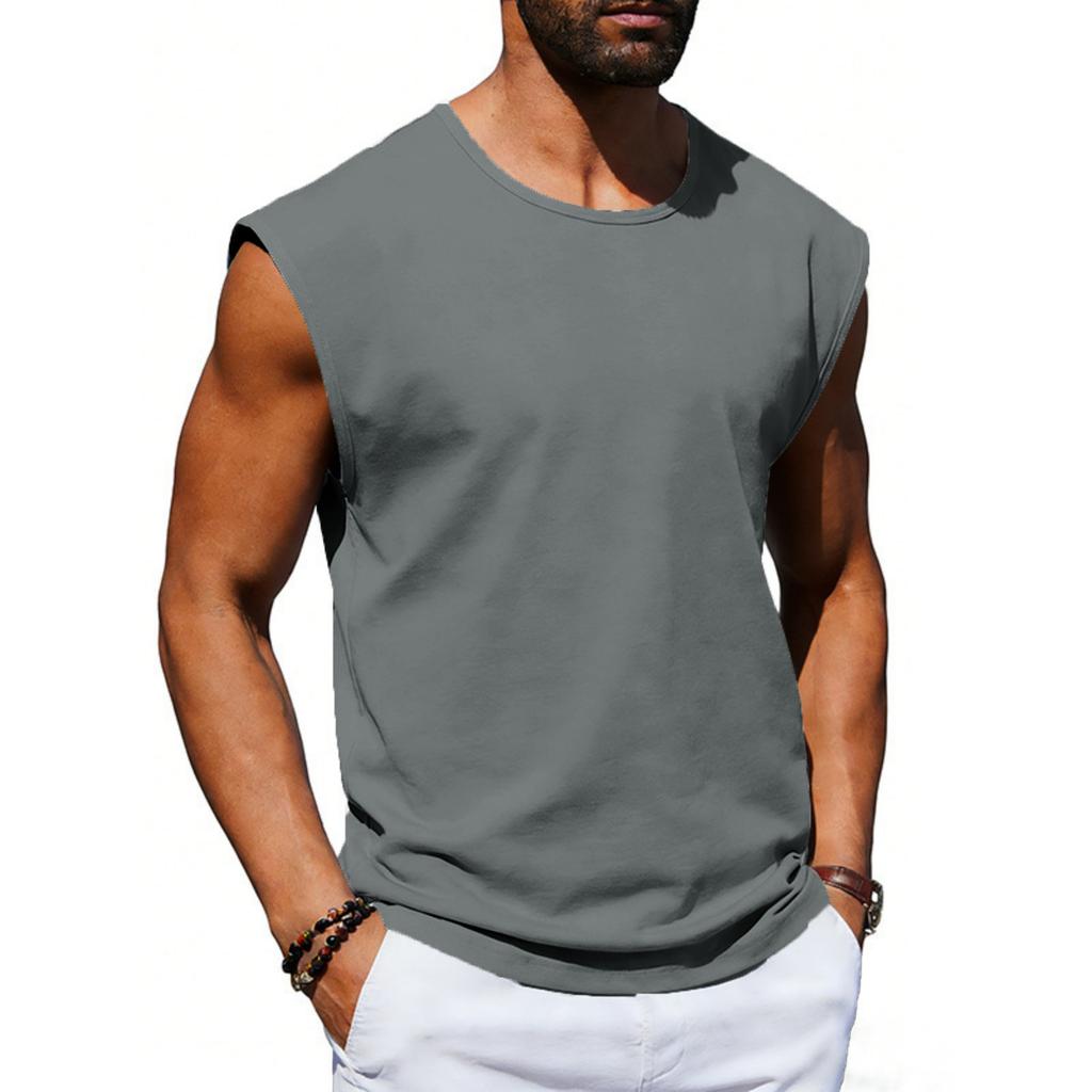 Men's Color Round Neck Sleeveless Breathable Loose Sports Fitness Fashion Vest