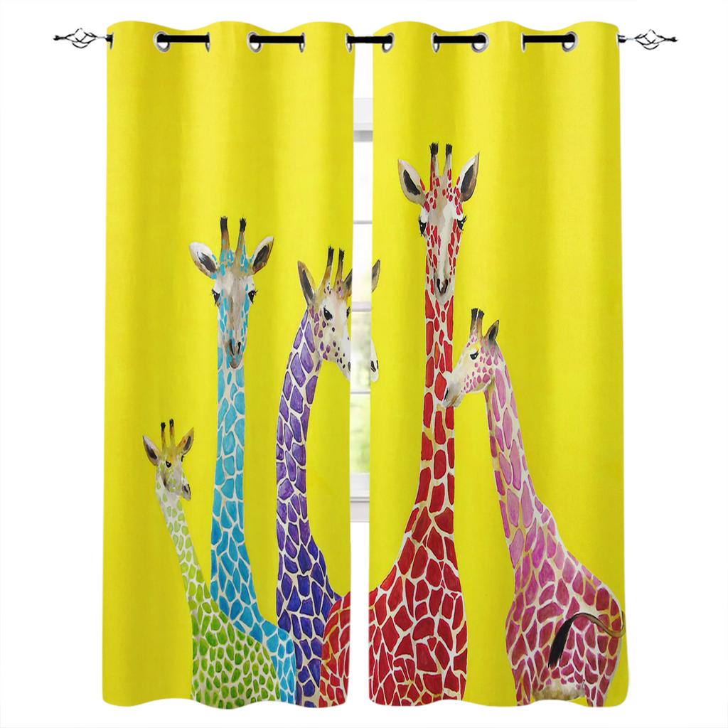 Fun Giraffe Animal White Blackout Curtains For Living Room Bedroom Window Treatment Blinds Drapes Kitchen Curtains