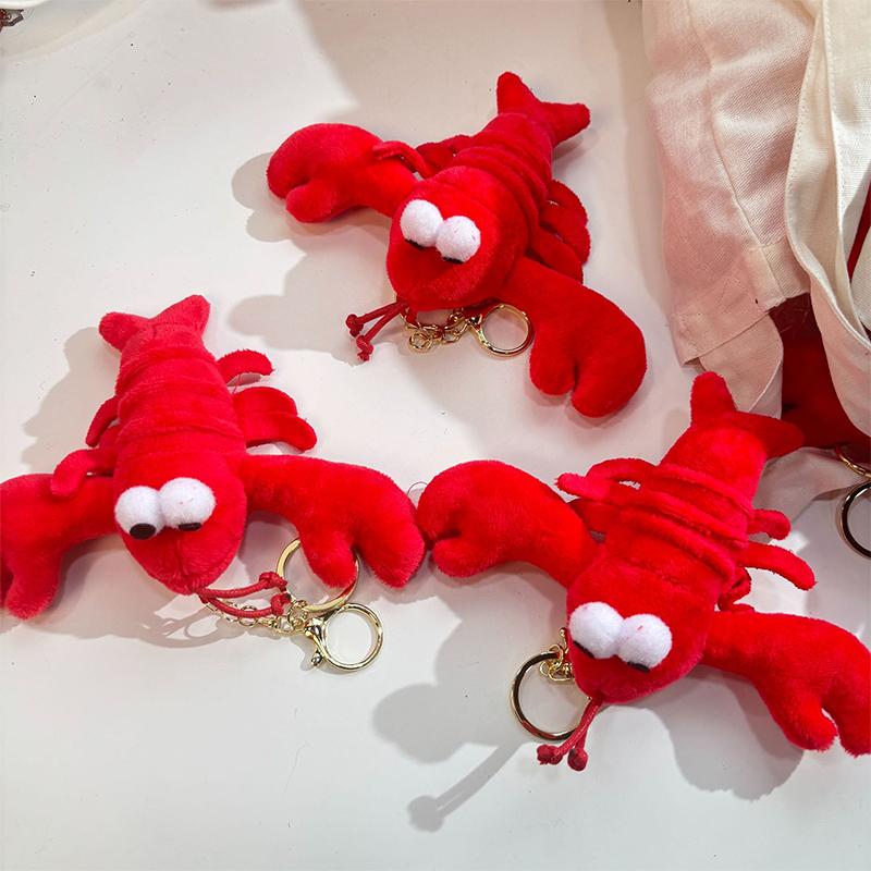 Cute Crayfish Plush Toy Keychain Cartoon Lobster Soft Stuffed Doll Pendant Car Key Ring Backpack Bag Decor Kid Gift
