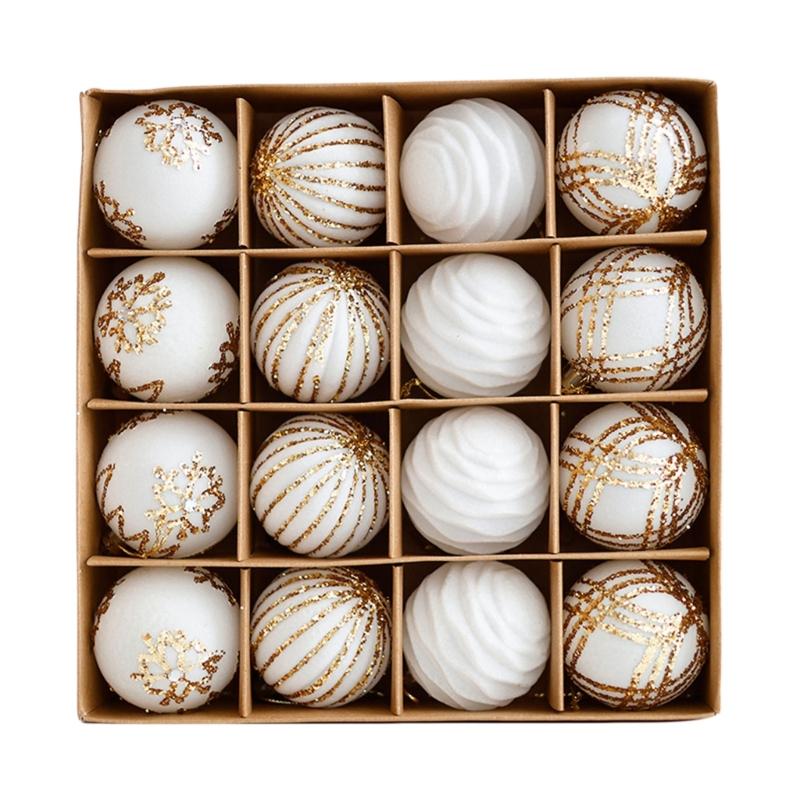 Set of 16 Baubles for Christmas Tree Handmade Decorations for Party and Home Colorful Hanging Pendants Embellishment