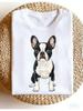 Boston Terrier Dog Womens TShirt Animal Print Summer Casual Gift for Dog Lovers0Women's Round Neck Top, Casual and Versa