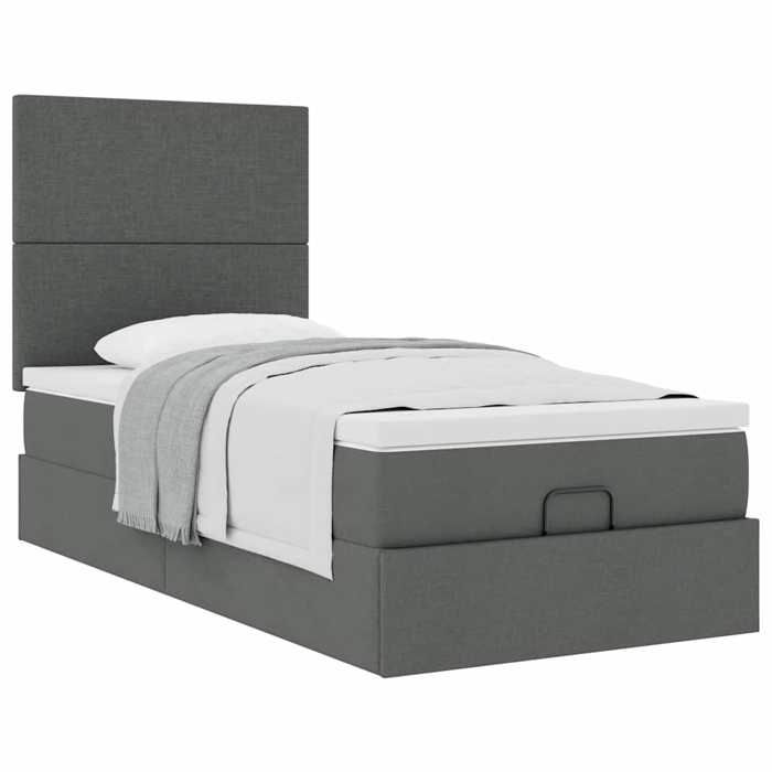 Cadre de lit avec matelas - 80x200 cm - Gris foncé - Rangement sous le lit - Mécanisme hydraulique