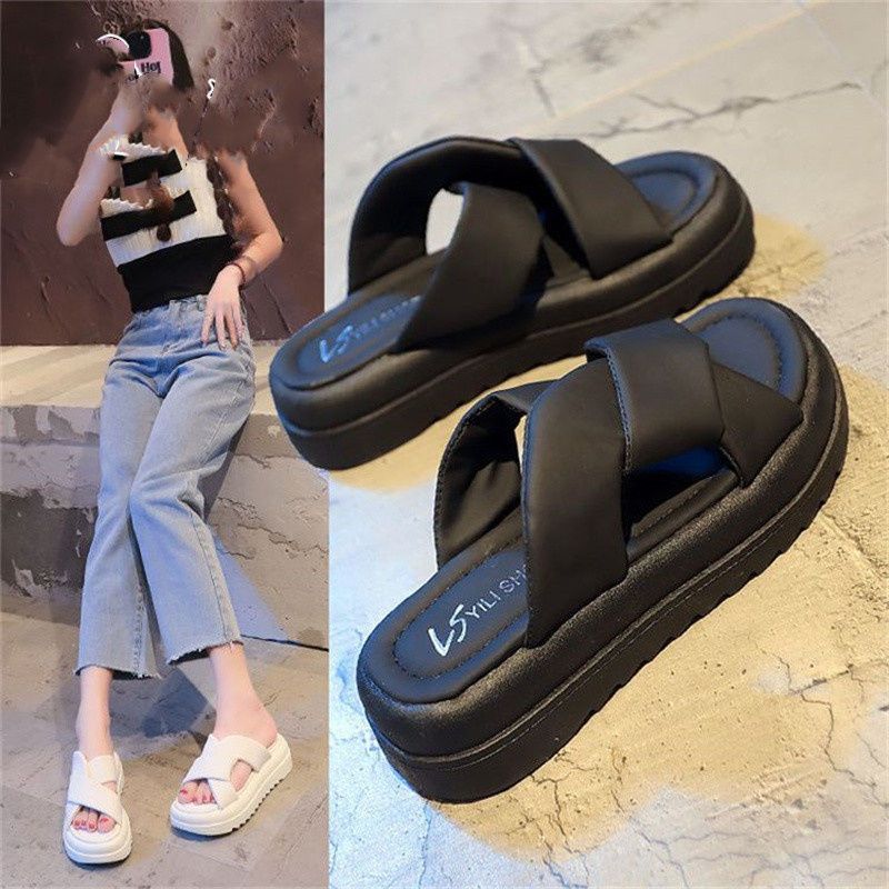 Women's sandals 2025 new fashion casual trend versatile foreign style cross super fire muffin platform beach shoes