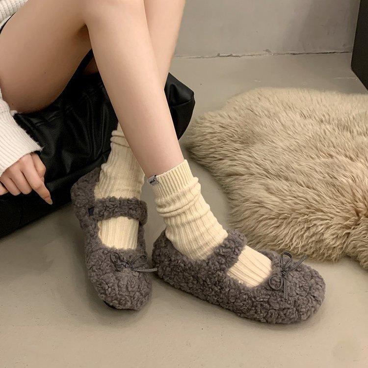 French Fairy Wind Round Head Mary Jane Mao Mao Shoes Female 2025 Autumn and Winter New Bow Light Mouth Commuting Cotton Shoes