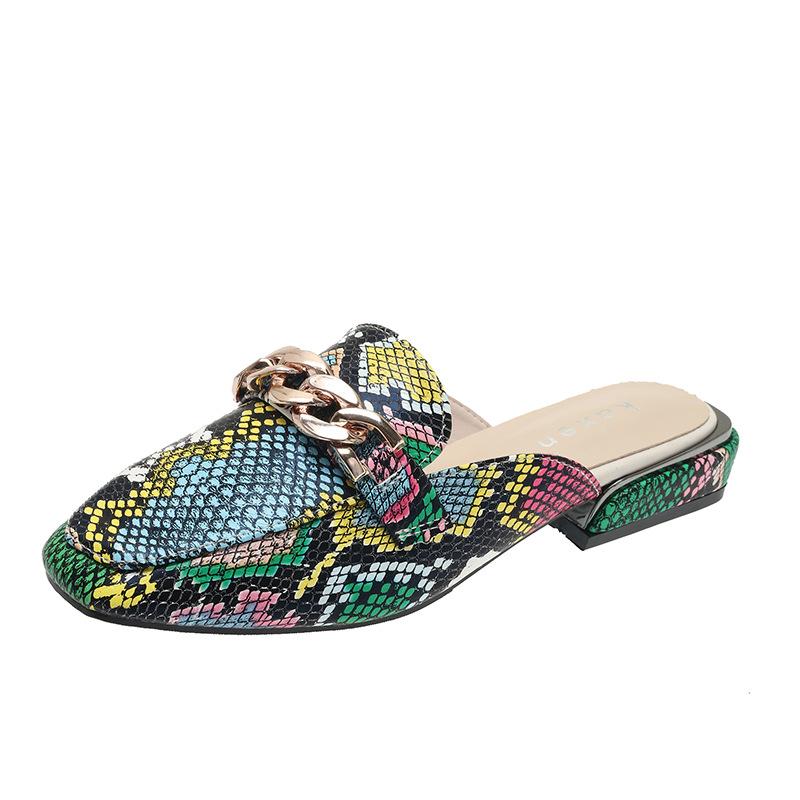 Summer new Baotou half-drag female flat-bottomed snake pattern lazy sandals female