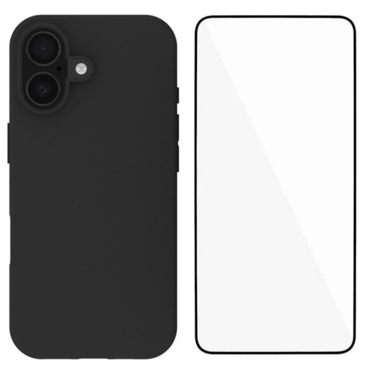 

For iPhone 17 TPU Case WANLONFENG MS Series Matte Back Cover with Tempered Glass (Big Hole Lens) Black
