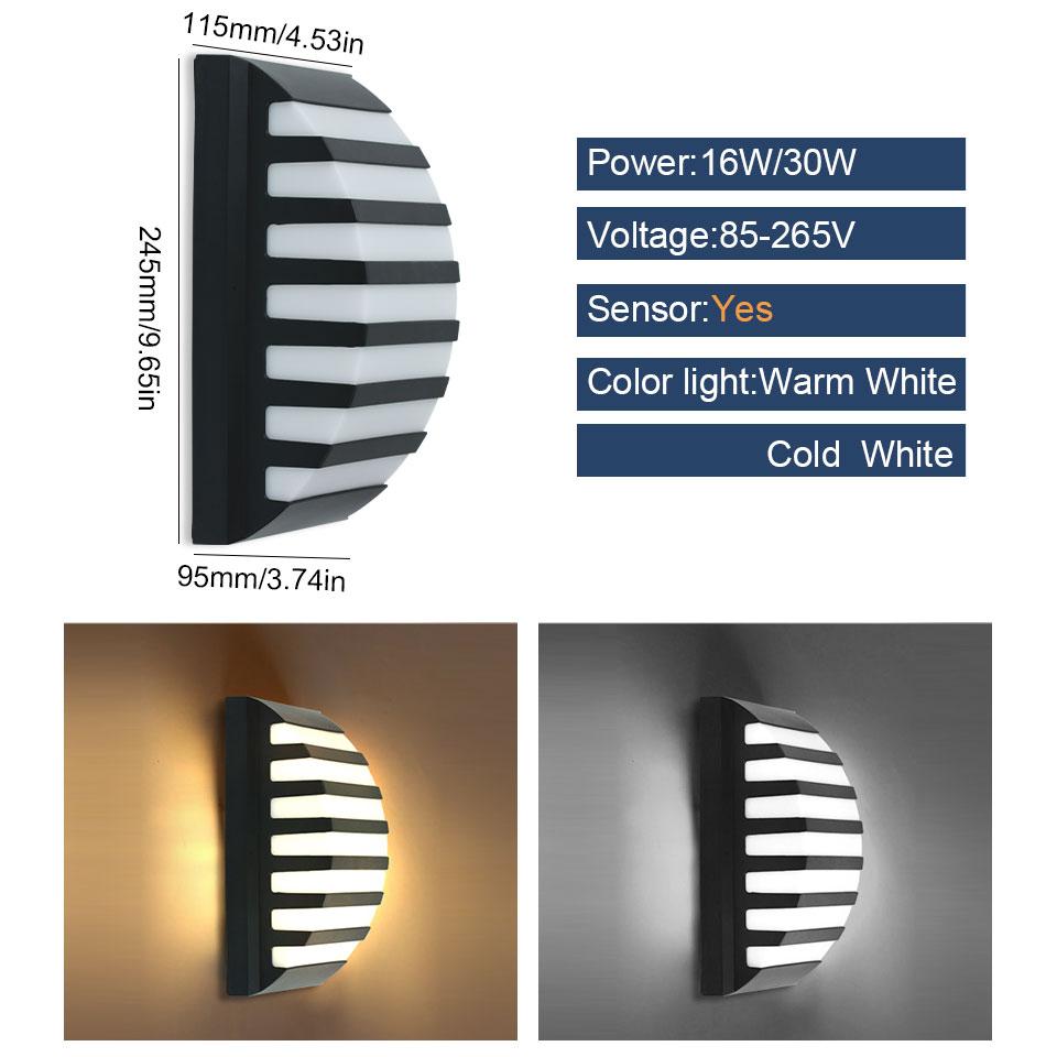 Wall Lamp Motion/NO Sensor Outdoor LED Wall Light Waterproof AC85-265V ABS 16/30W LED Lamps For Railing Fence Yard Patio Pathway