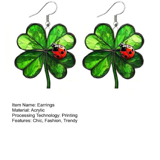 1 Pair Four Leaf for Women Clover Ladybug Earrings Small Green Clover Earrings Anniversary Birthday Valentine's