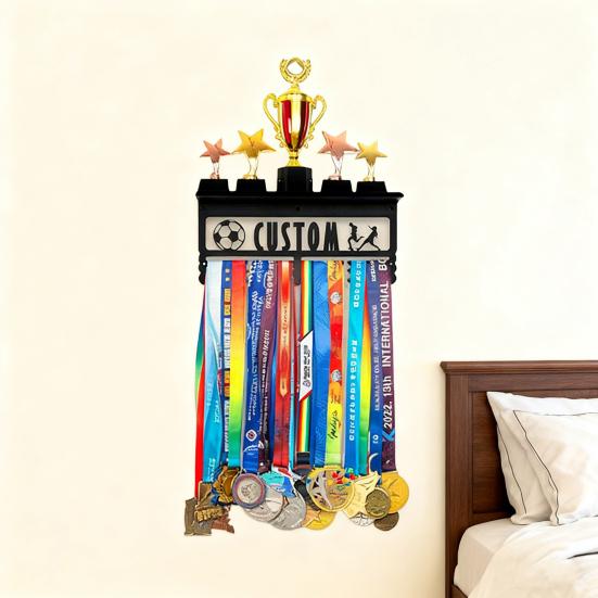 Medal Holder Carbon Steel Medal Display Rack Ribbons Metal Custom Sports Race Plaques Hanger Wrestling Trophy Shelf