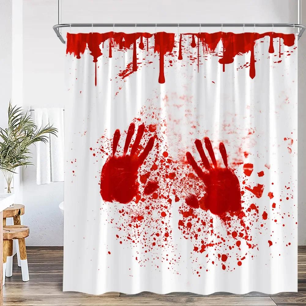 Bloody Handprints Halloween Blood Drops Help Me Shower Curtain Horror Bathroom Decoration Shower Curtain