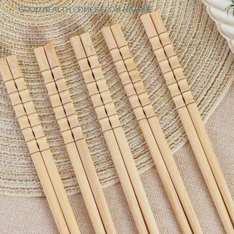 Natural Healthy Bamboo Chopsticks 10 Pairs Reusable Carbonized Non-slip for Sushi Japanese Cuisine Use