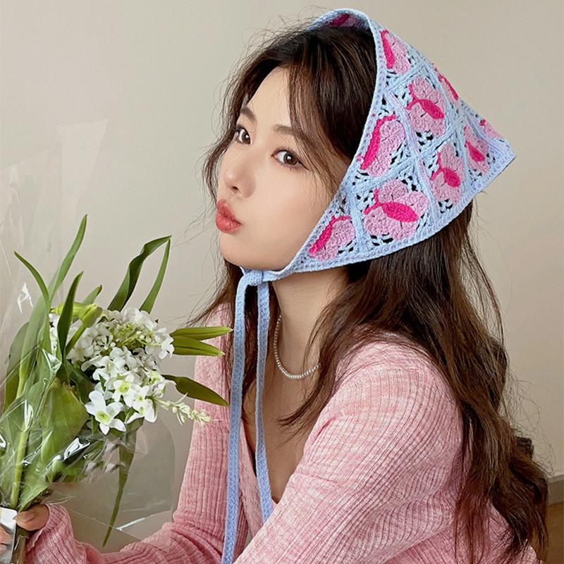 Headscarf Hat Pastoral Style Triangle Headband For Women Girls Handmade Crochet Headband Little Flower Headscarf