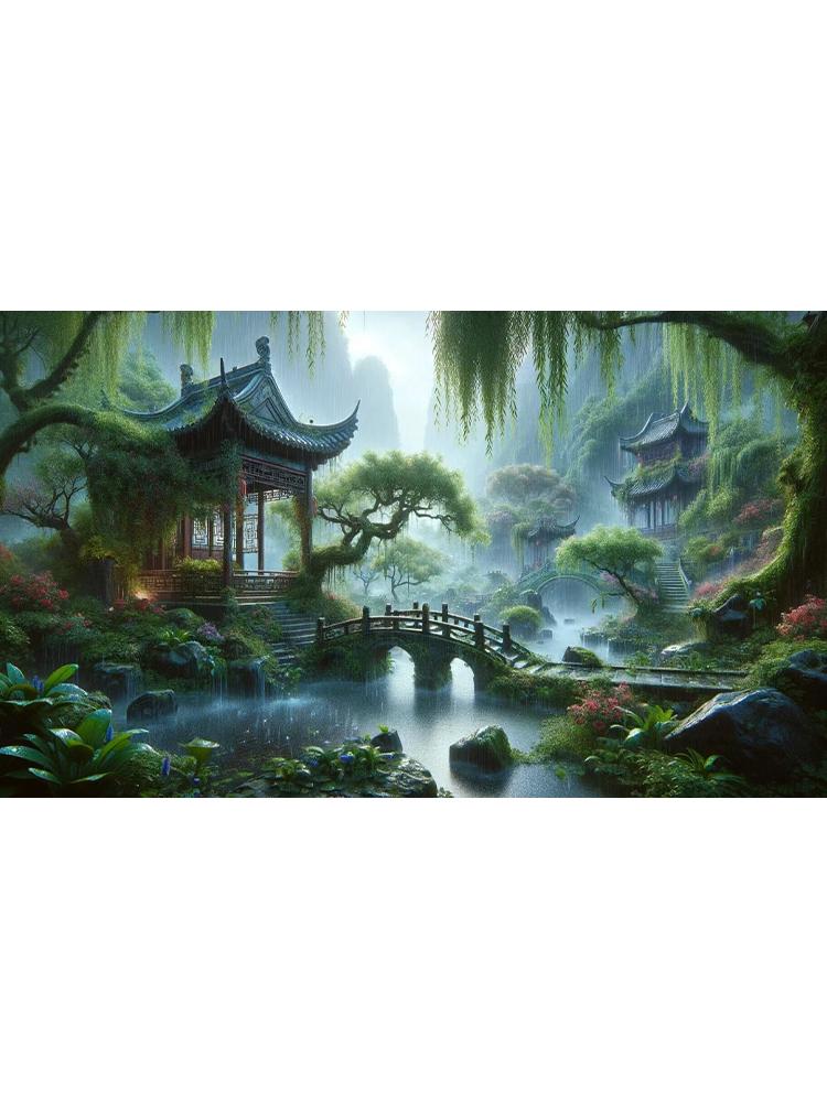 

5D DIY Алмазная роспись Пейзаж Луна Маленький мост Текущая вода Павильон Мозаика Вышивка Пейзаж Украшение для дома Full Round 20x40CM