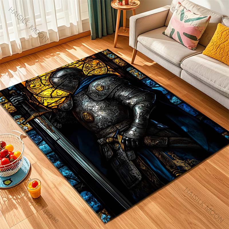 1PC Knight In Armor Portrait Print Carpet Rug for Living Room Bedroom Sofa Doormat Home Decor Non-slip Floor Mat