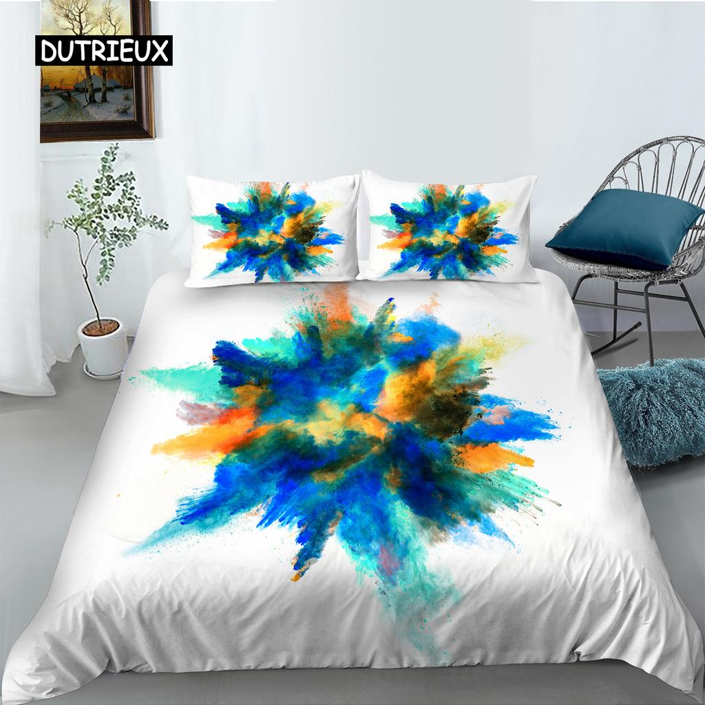 3D Tie Dye King Queen Duvet Cover Colorful Splash Ink Bedding Set for Kids Teens Adults Modern Art Polyester