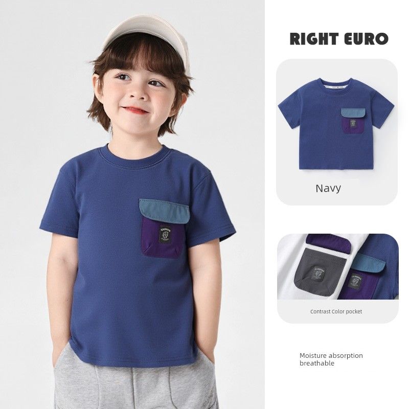 Boy's Short-Sleeved T-shirt Summer Wear Summer Children's Clothing Kids Baby Toddler White Top Half Sleeve Summer Thin