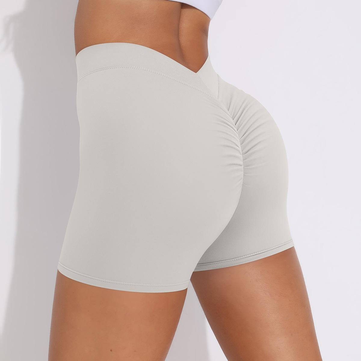 Peach-print pleated yoga trousers, running leggings, high-waisted stretch fitness shorts for women S