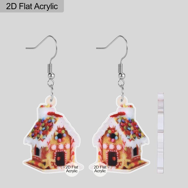 2D Flat 4-Pairs Cute Christmas Candy House Gnome Acrylic Dangle Earrings Festive Party Jewelry, Perfect Holiday Gift for Women