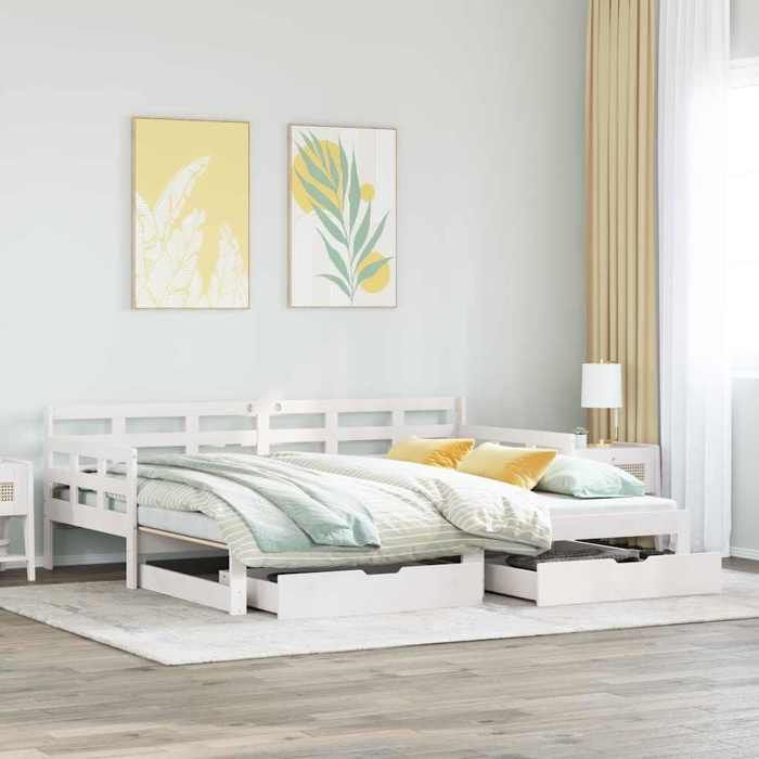 VidaXL Lit de jour et lit gigogne et tiroirs 80x200 cm bois pin massif, canapé-lit, lit d'invité, lit de jour en bois, lit 3302258