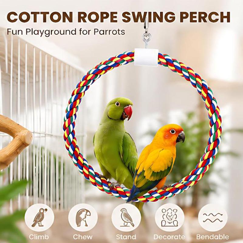 Cotton Rope Swing with Rotating and Climbing Circle for Birds