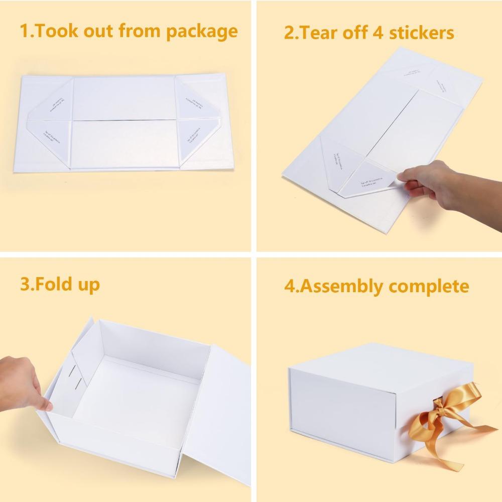 2pcs White Gift Boxes with Lid and Ribbon Collapsible Rectangle Gift Wrap Box Treat Boxes for Present Birthday Wedding Bridesmaid Proposal Box