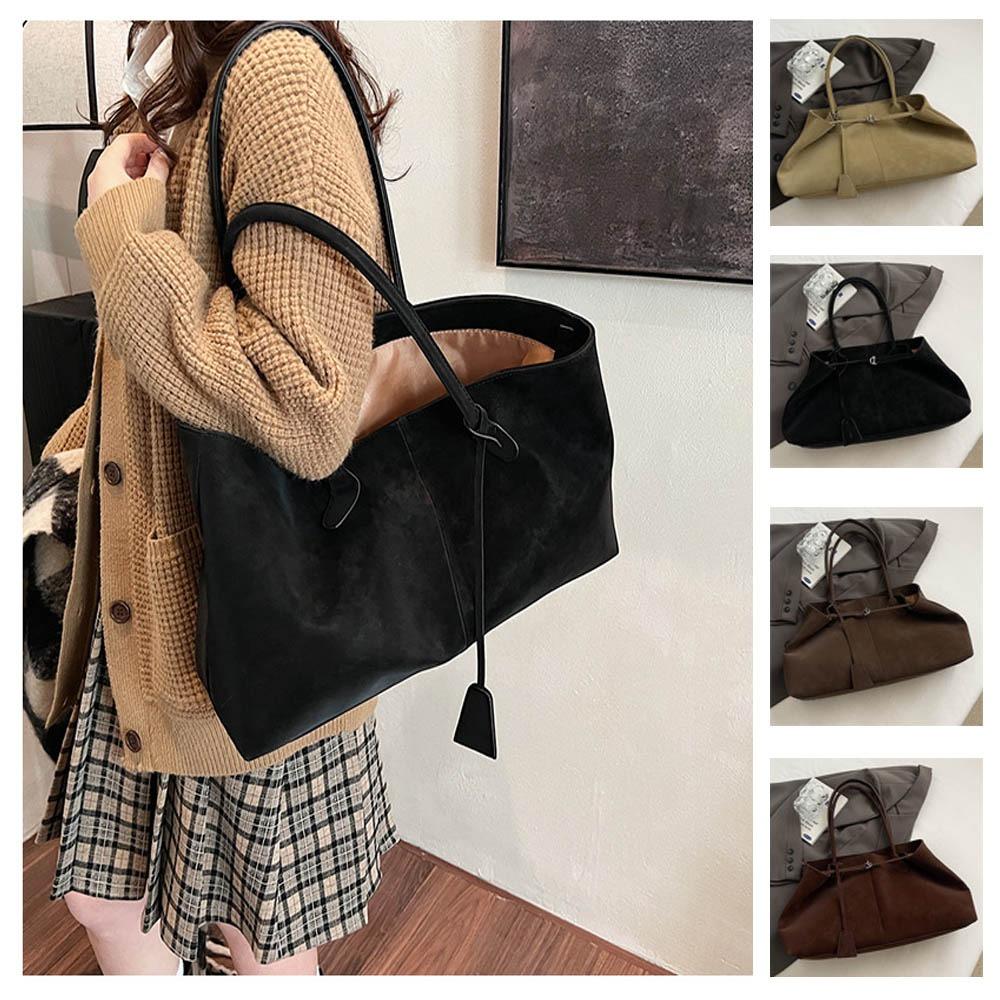High Quality Versatile Tote Bag Large Capacity Faux Suede Shoulder Bag Solid Color Handbag for Women