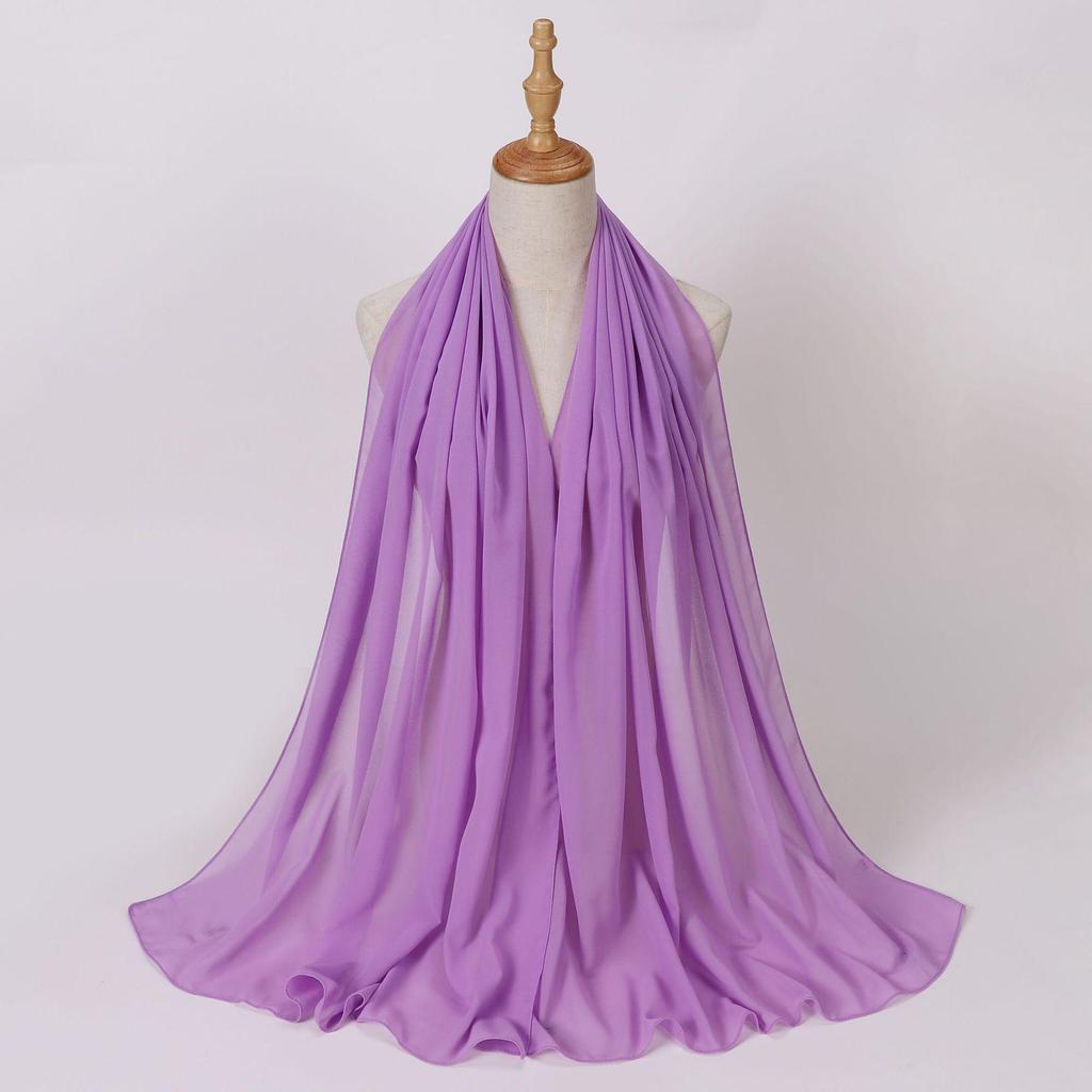 Ethnic Pearl Chiffon Hijab Scarf - Single Color, Long Style for Middle East & Africa