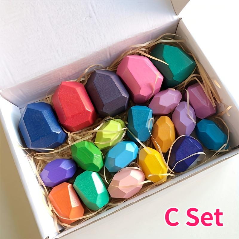 20pcs Wooden Stacked Balance Stones Wood Stackable Stone Tower Building Blocks Birthday Party Games Gifts for Kid and Home Decor