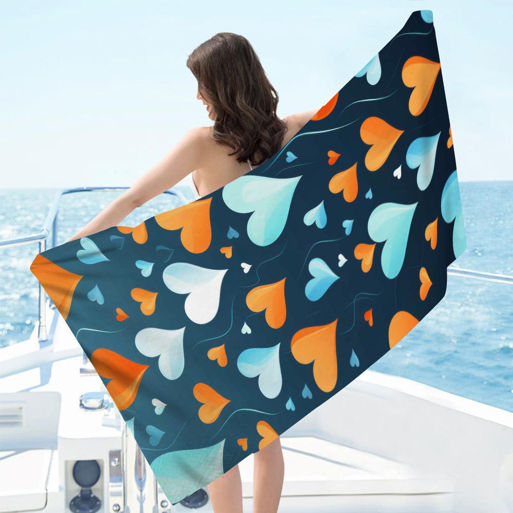 Kreativ bemalte Herzen digital bedrucktes Polyester Superfeine Faser doppelseitiges Fleece Strandurlaub Badetuch, Strandtuch