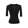 Women's Scoop Neck 3/4 Sleeve Slim Fit T Shirt Solid Color Basic Crop Top Casual Tee