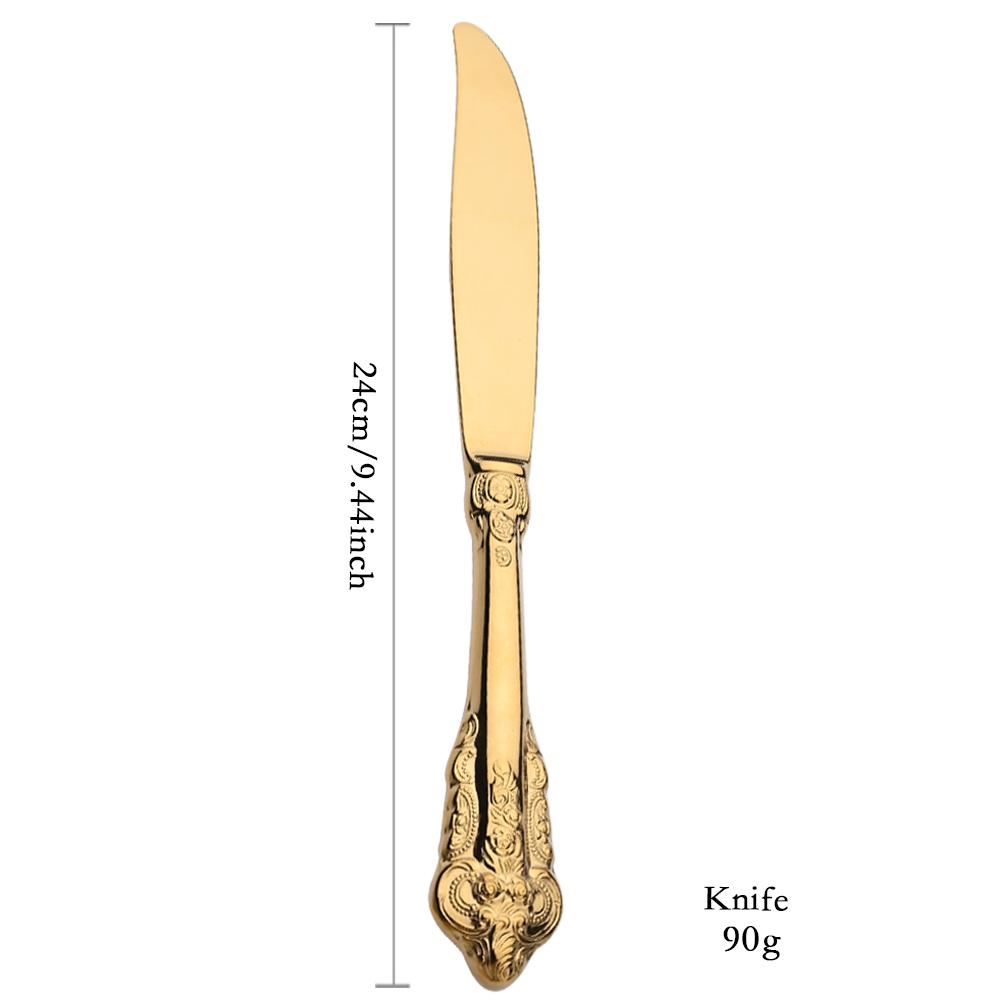 Vintage Western Gold Plated Cutlery Dining Knife Fruit Fork Teaspoon Butter Knife Set Luxury Dinnerware Engraving Tableware Set