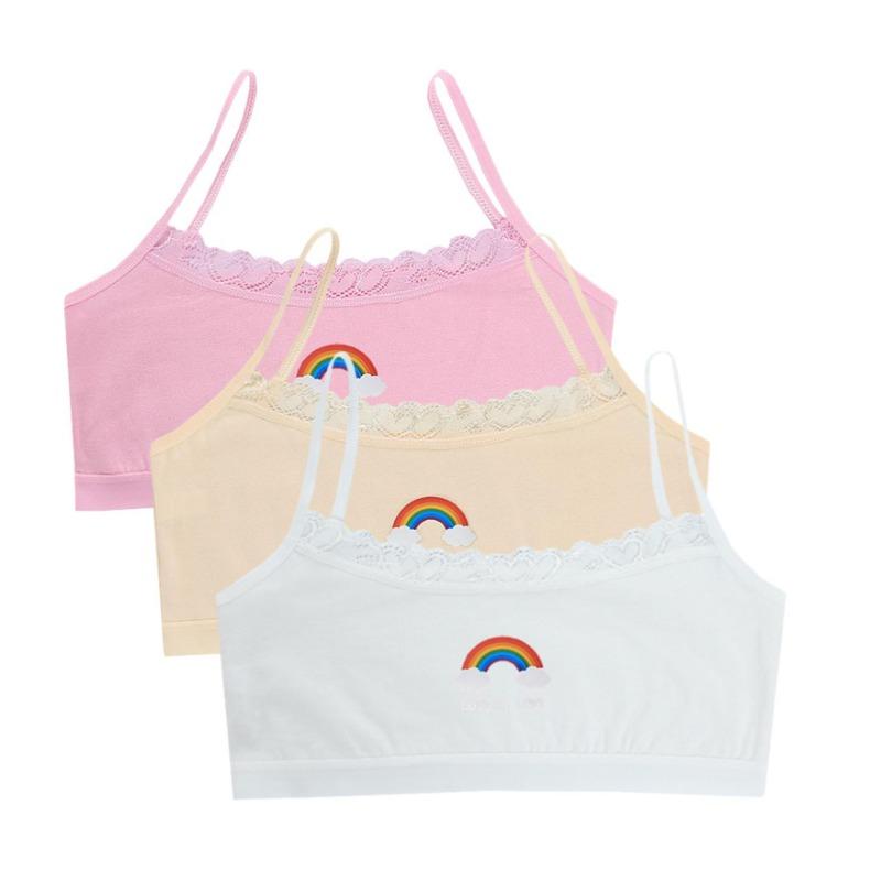 3 st Små tränings-BH:ar för tonårstjejer, söta barn, regnbågstryckt sportväst-BH, studenter, barn, bysthållare, underkläder, tubtoppar