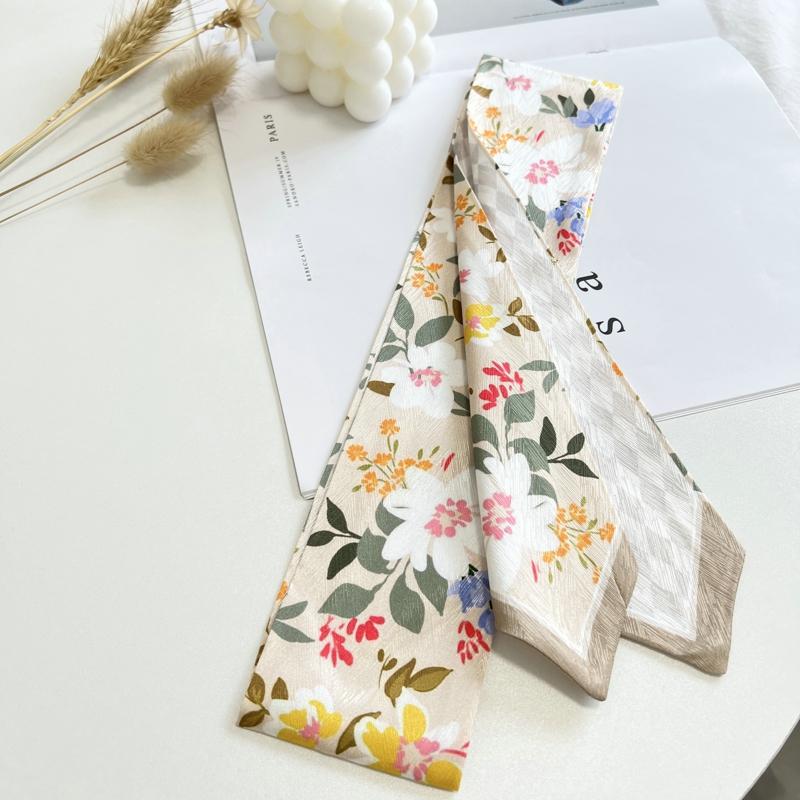 Floret Printed Hairband Silk Satin Bag Scarf For Women Skinny Long Wrist Ribbon Neck Scarves Fashion Hair Scarfs For Women