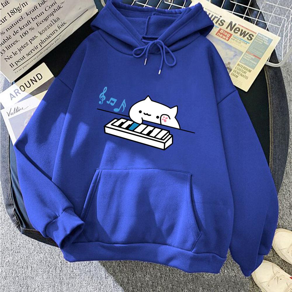 Bongo Cat Hoodies Plays Piano Kawaii Graphic Sweatshirts for Women Clothing Female Casual Men's Y2k Clothes Long Sleeve Pullover